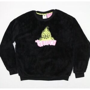You Made The Naughty List Grinch Plush Fleece Sweatshirt Black L Crew Embroidery